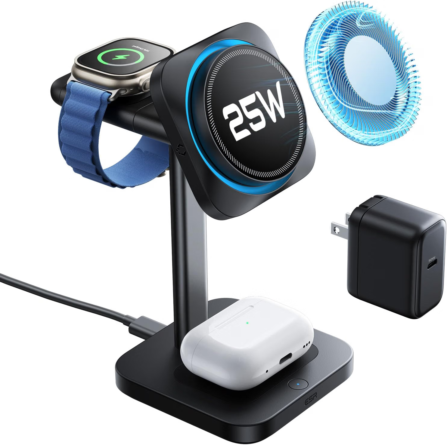 ESR Qi2 3-in-1 wireless charging station