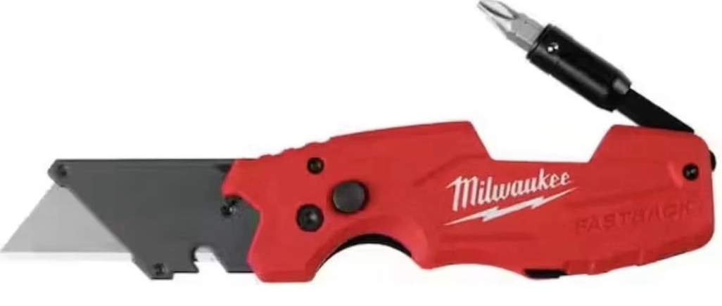 Milwaukee FASTBACK 6-in-1 Milwaukee FASTBACK 6-in-1 folding utility knife with bit driver and replaceable blade