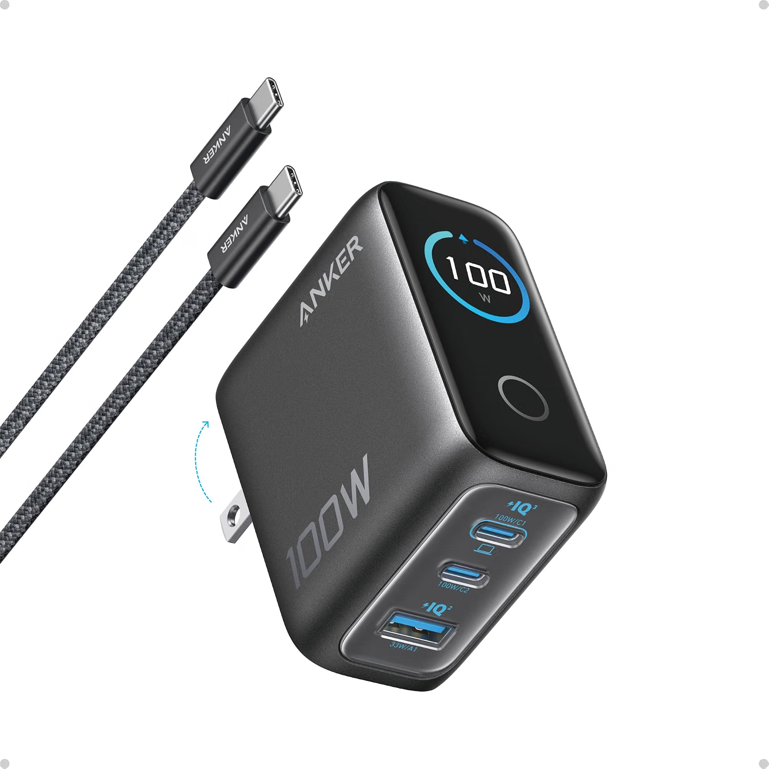 Anker Prime 100W GaN Anker Prime 100W GaN three-port USB-C wall charger