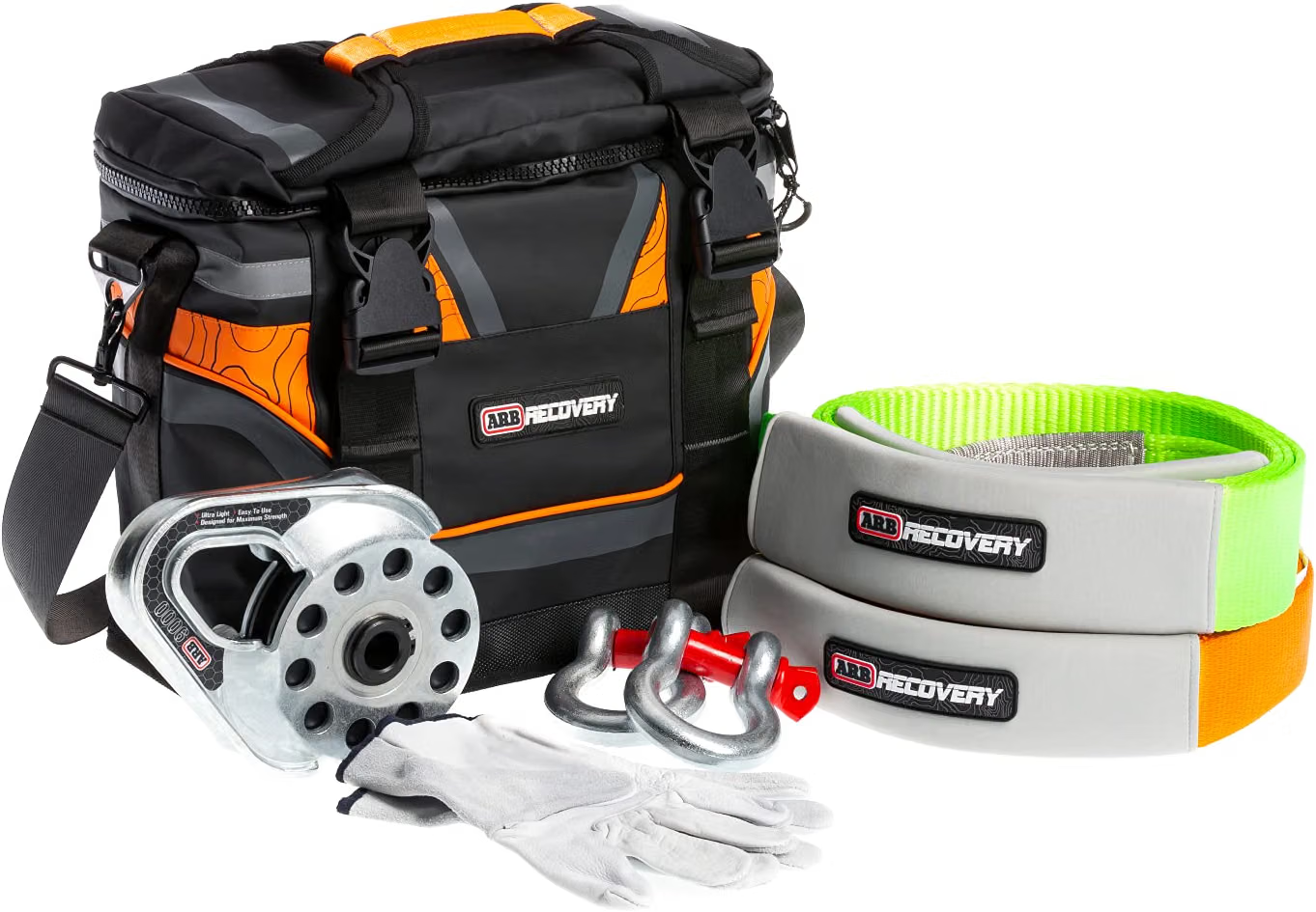 ARB Essentials Recovery Kit RK11A with snatch strap, shackles, tree protector, gloves, and recovery bag