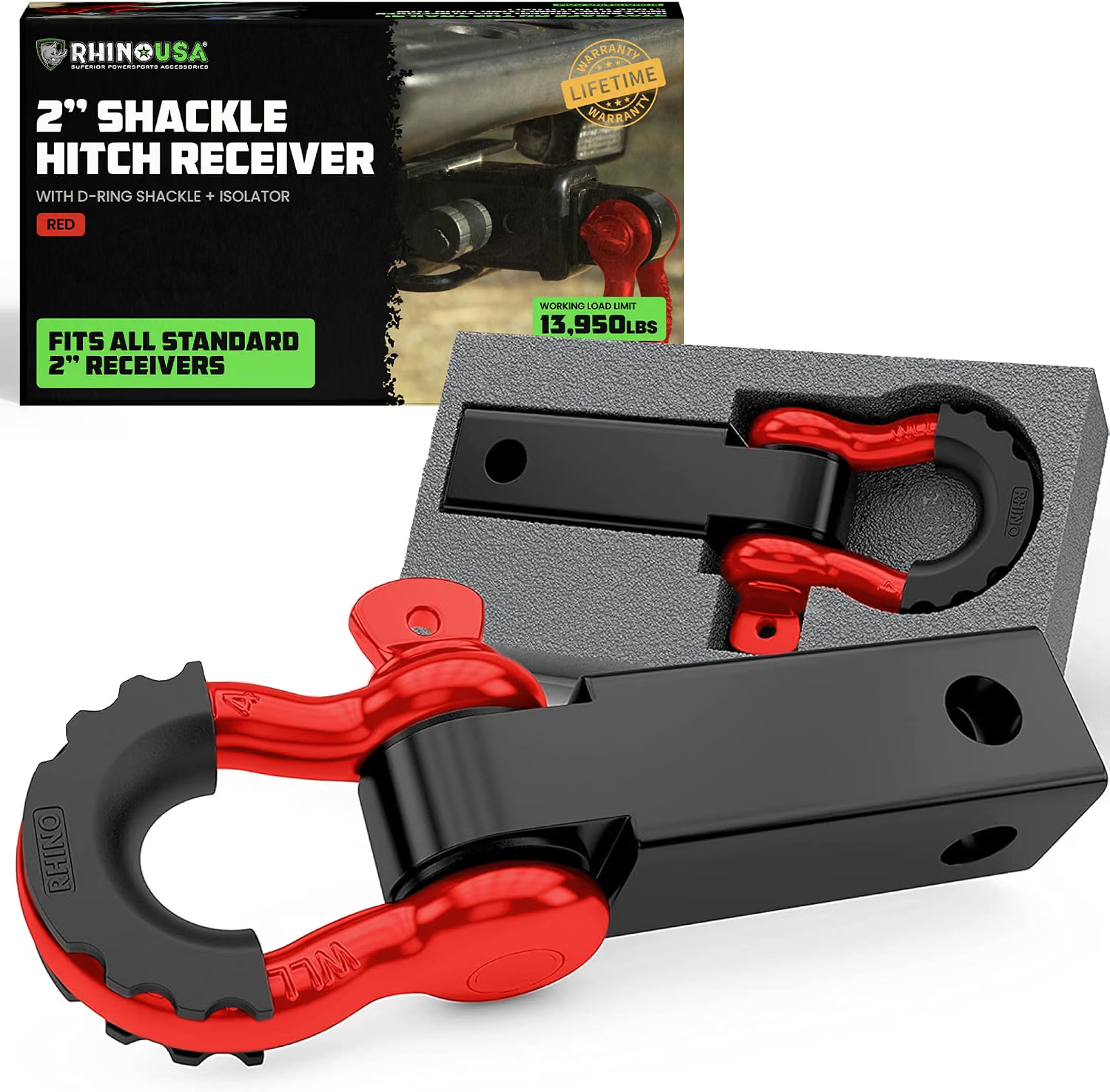 Rhino USA 2 inch shackle hitch receiver for truck and SUV recovery