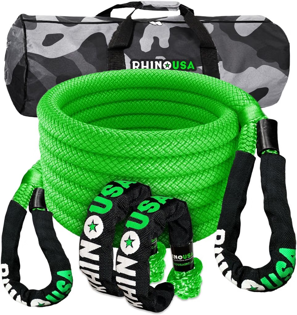 Rhino USA 7/8 x 30 kinetic recovery rope kit with soft shackles for off-road recovery