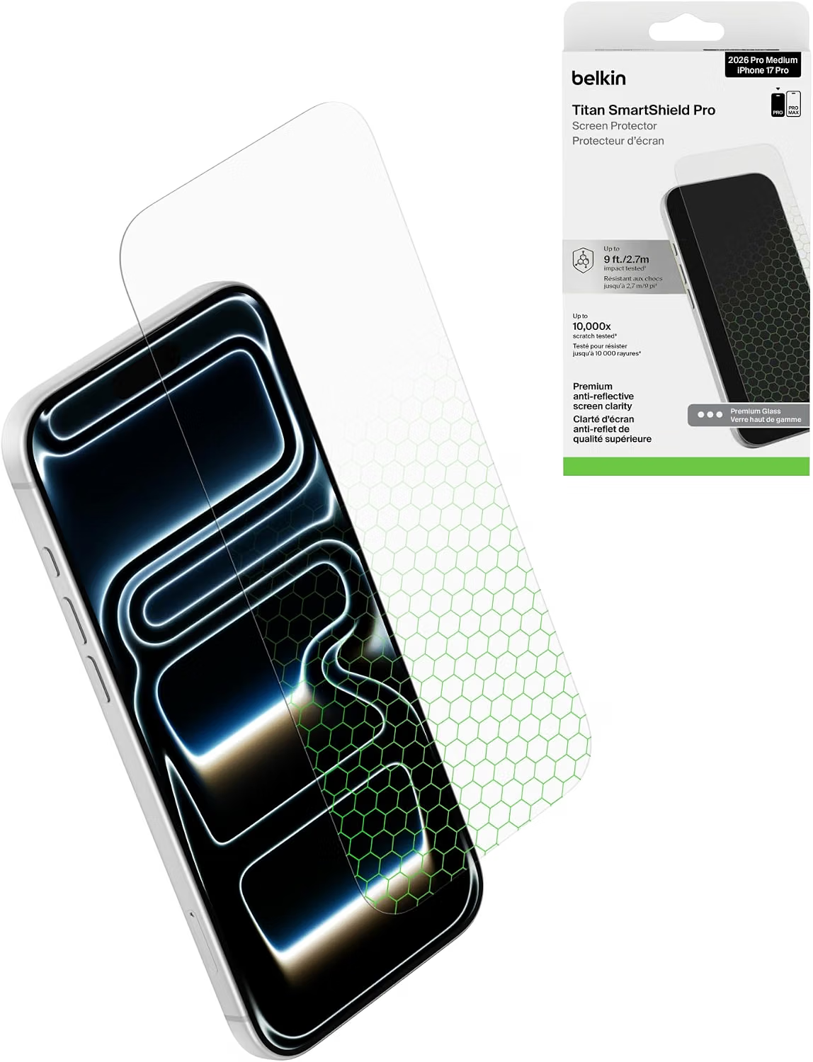 Belkin Titan SmartShield Pro screen protector for iPhone 18 Pro Max with clear edge-to-edge glass