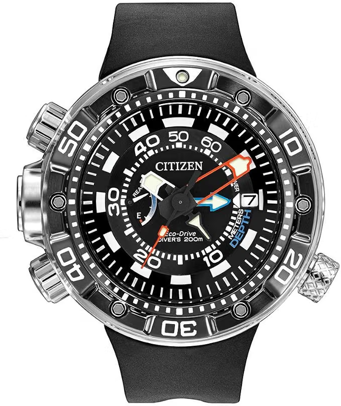 Citizen Promaster Aqualand 200M is a technical dive watch with Eco-Drive power, 200-meter water resistance, and depth-meter functionality for buyers who want a feature-rich tool watch. Citizen Promaster Aqualand 200M dive watch with depth meter
