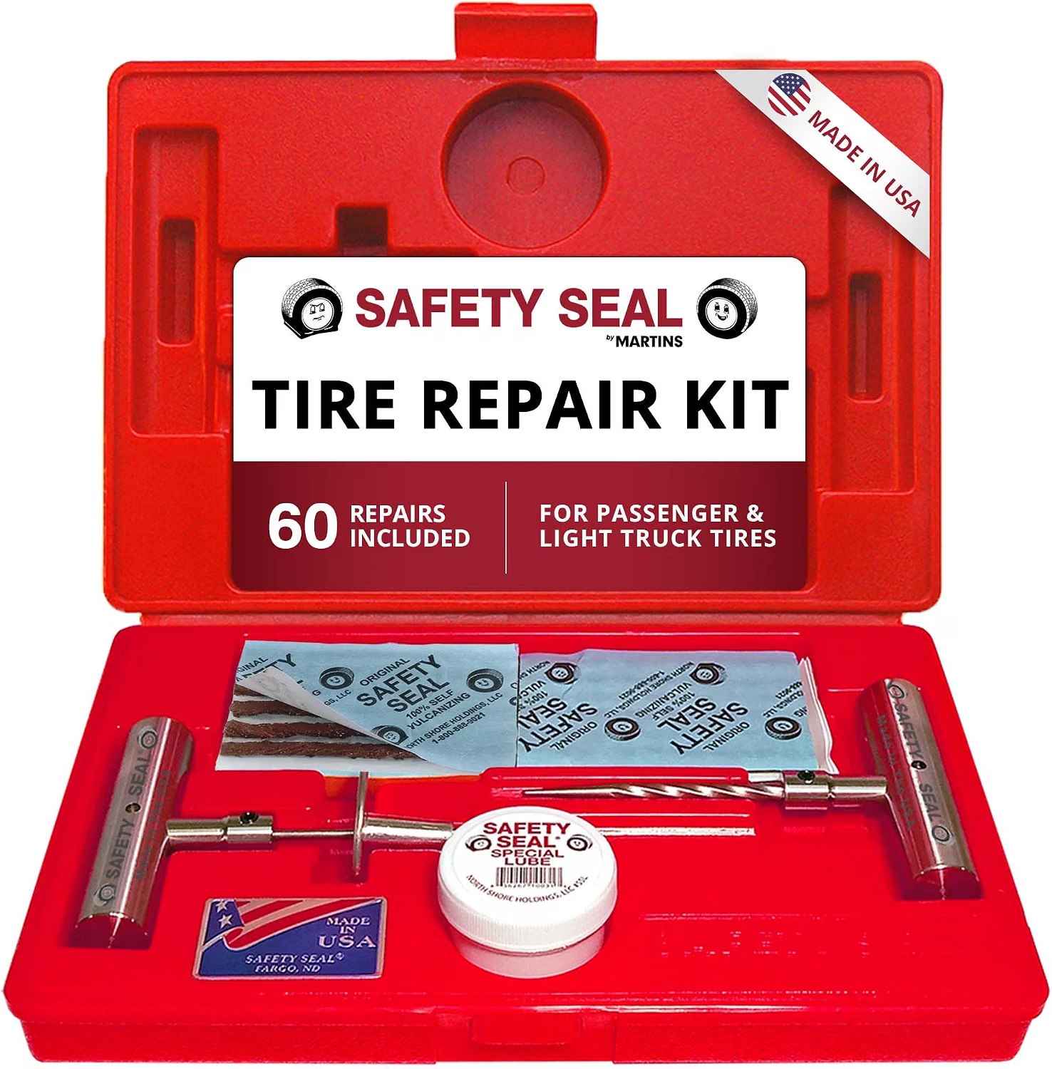 Safety Seal KAP60 Auto/LT Deluxe tire repair kit with professional-style insertion tool, probe, and repair strings