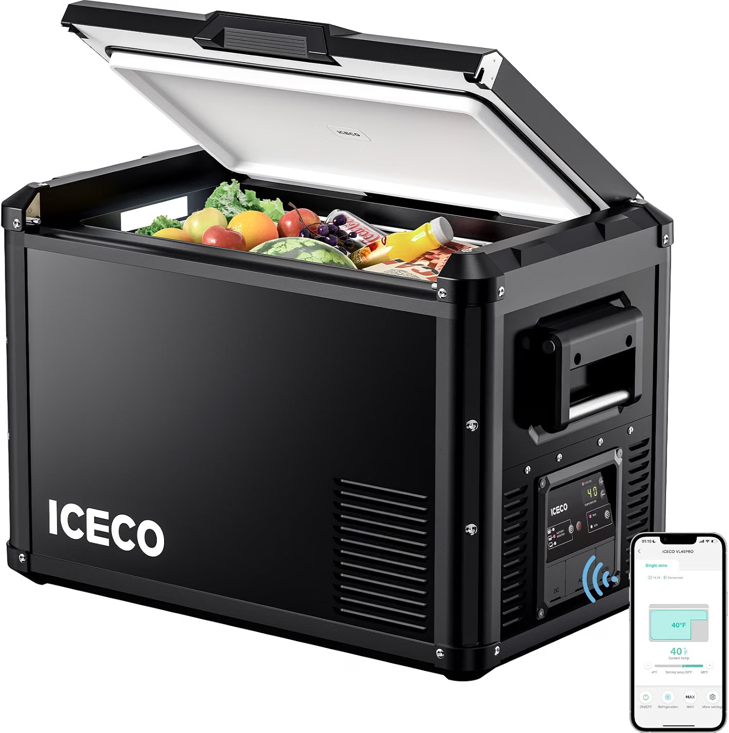 ICECO VL45ProS portable 12V refrigerator with rugged metal construction for trucks, SUVs, and overlanding