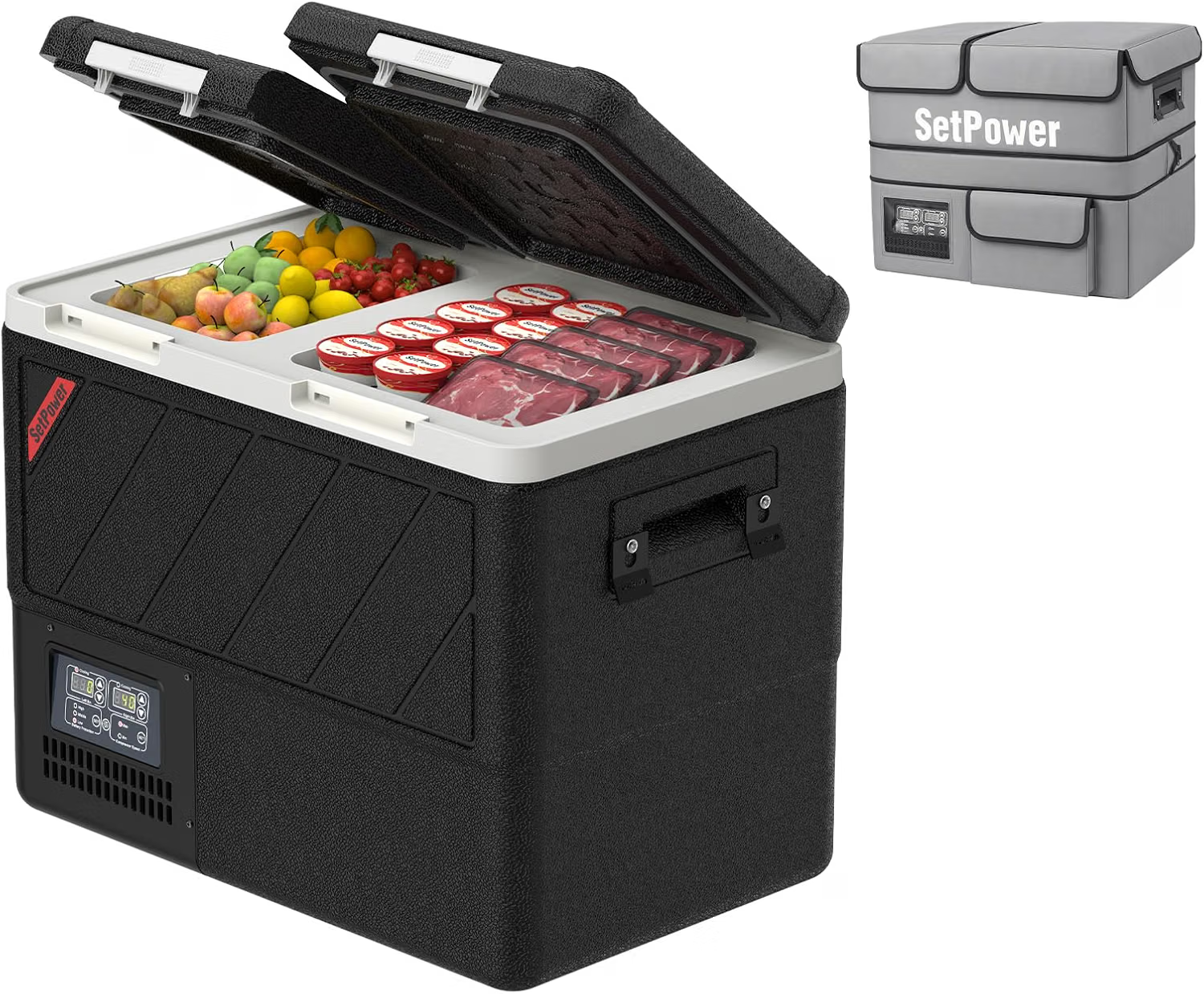SetPower DT45 dual-zone 12V portable fridge freezer for truck camping, overlanding, and road trips
