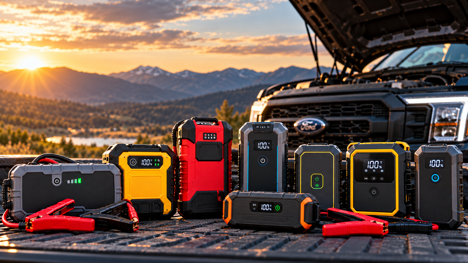 Portable jump starter for a pickup truck winter emergency kit