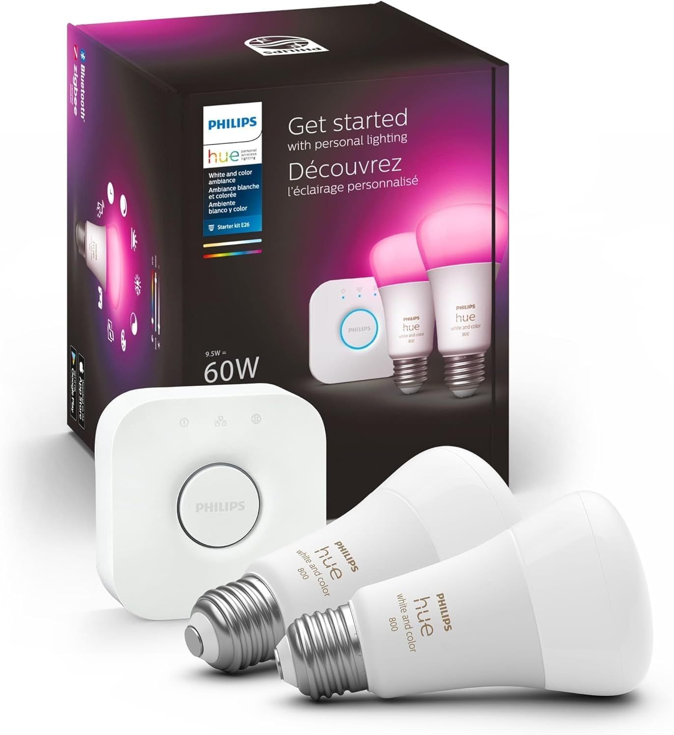 Philips Hue White and Color Ambiance A19 smart bulb for color and tunable white lighting