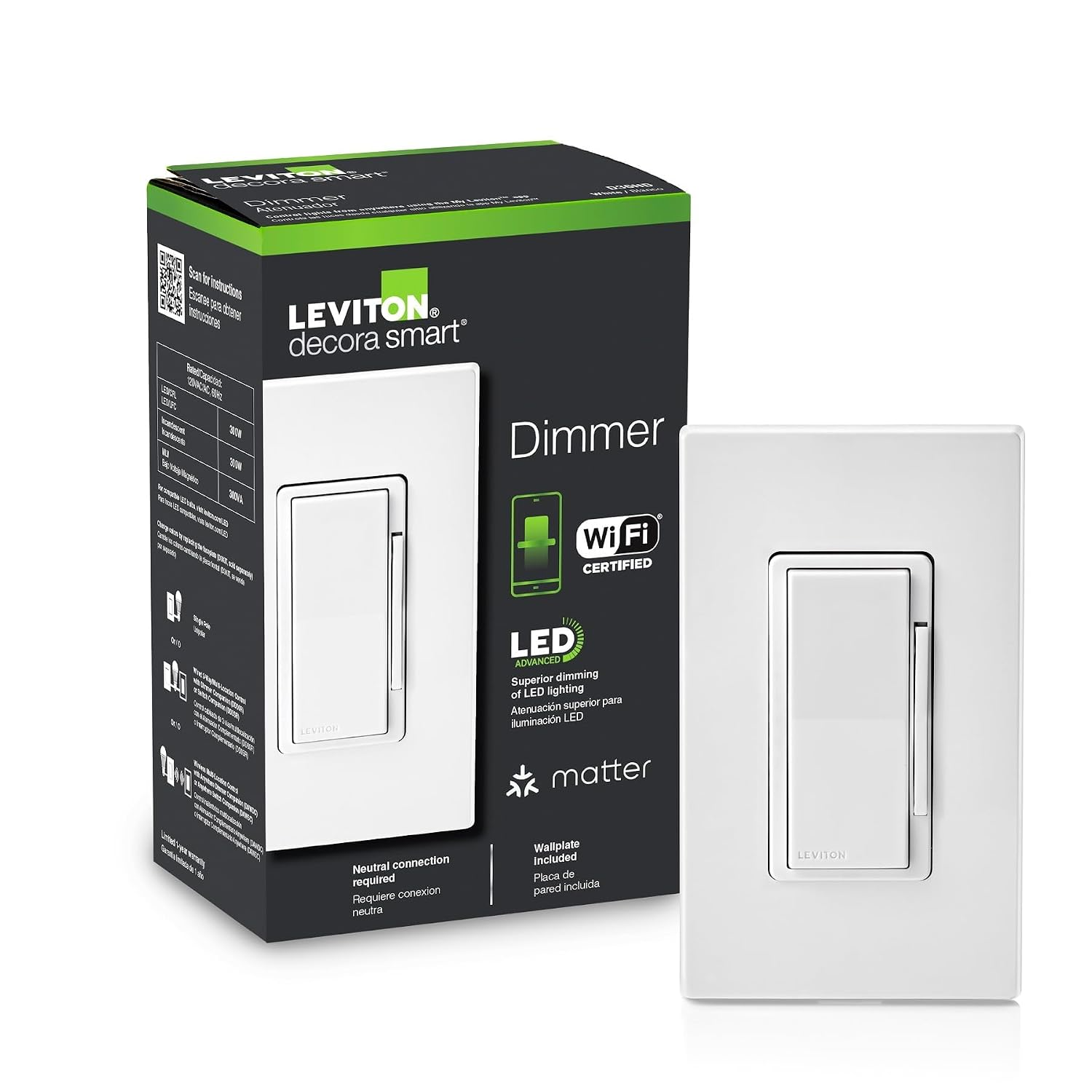 Leviton Decora Smart Wi-Fi D36HD Matter smart dimmer switch