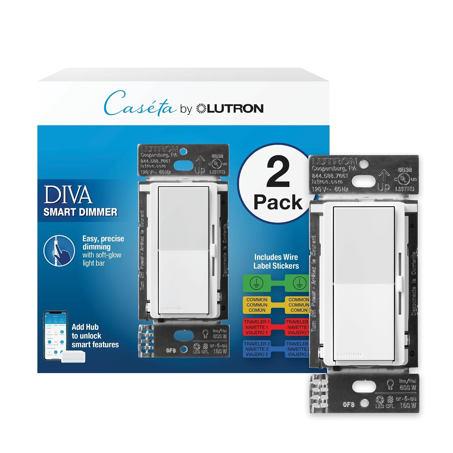 Lutron Diva Smart Dimmer for Caséta DVRF-6L smart wall dimmer switch
